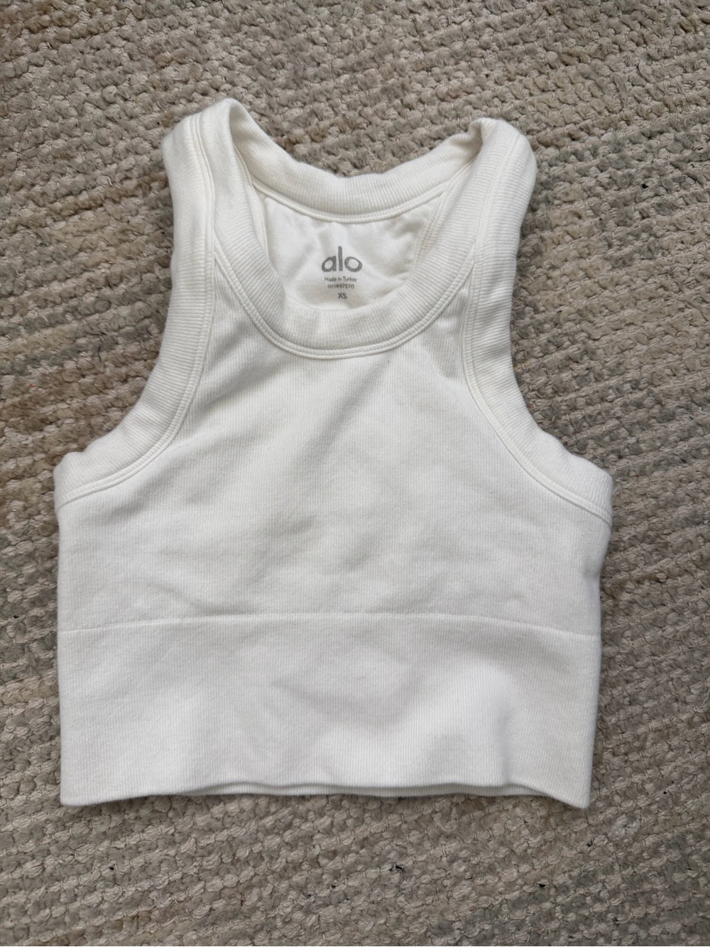 ALO Yoga White Ribbed Racerback Tank Top